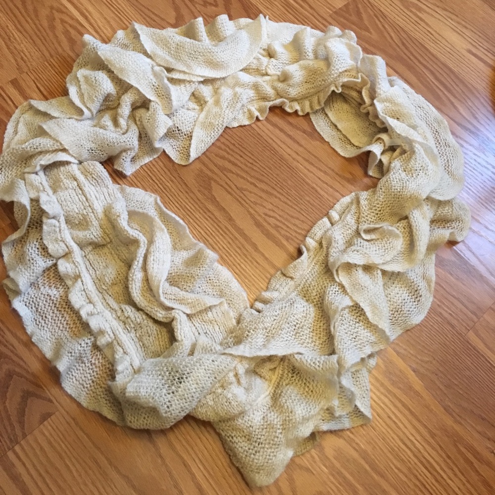 Cream ruffled Infinity scarf